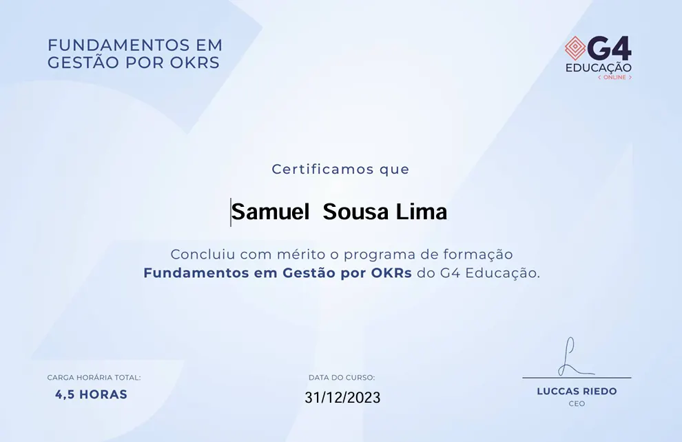 Fundamentos e Gestão por OKRS G4