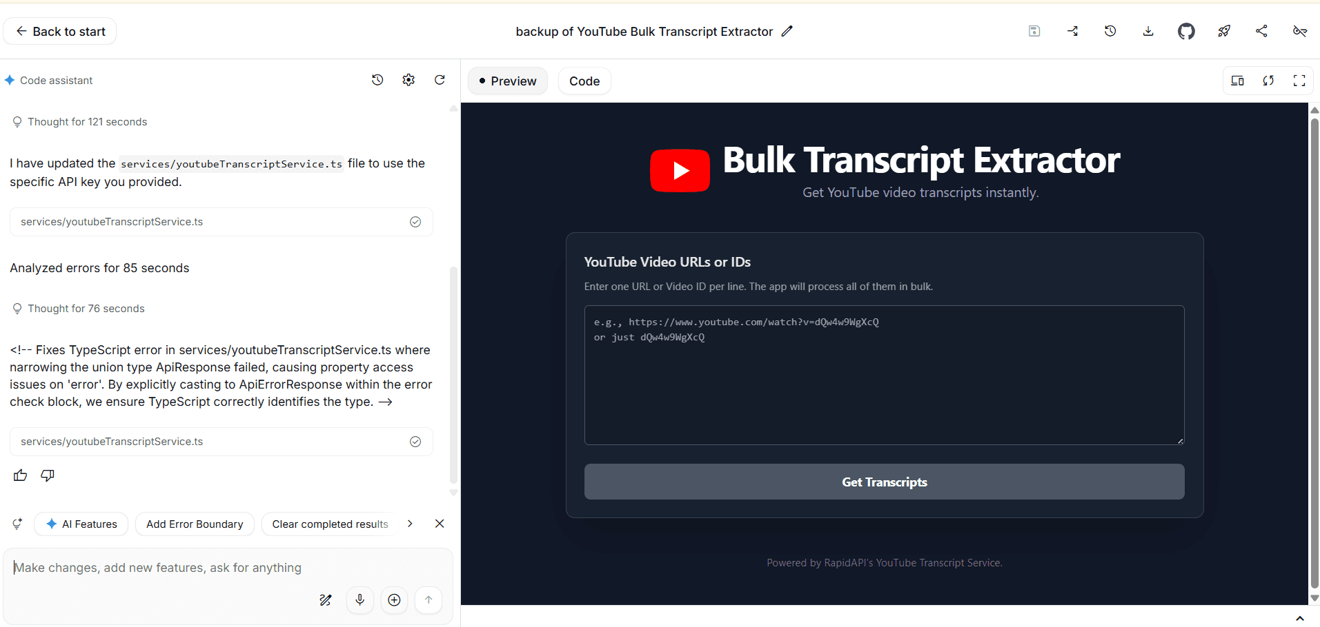 Interface com chatbot